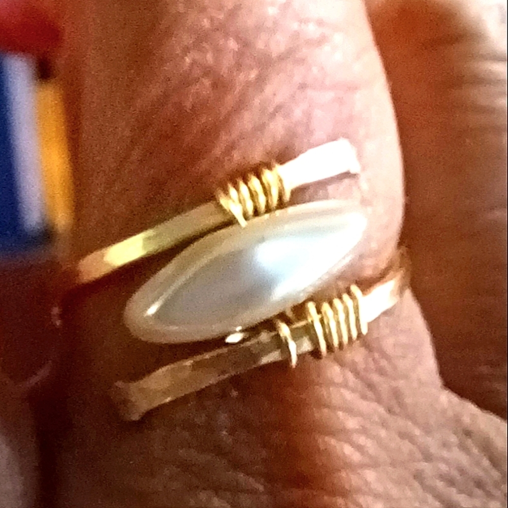 Gold Toned Wire Wrapped Ring With Freshwater Pearl - image 1